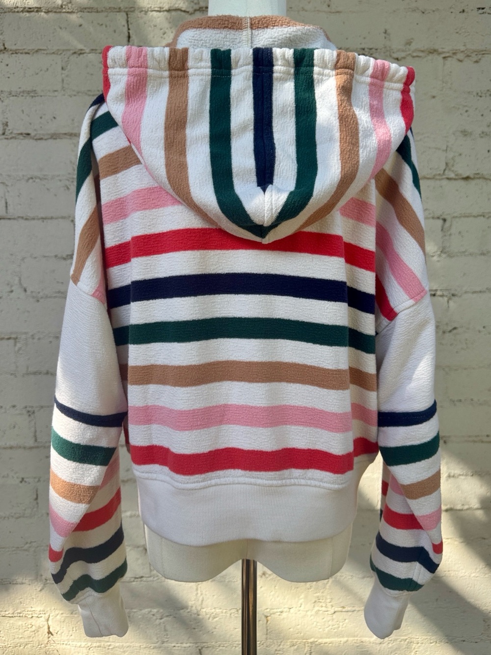 aerie Restart Quarter Zip Hoodie Soft Muslin Stripe Size S - Picture 7 of 13
